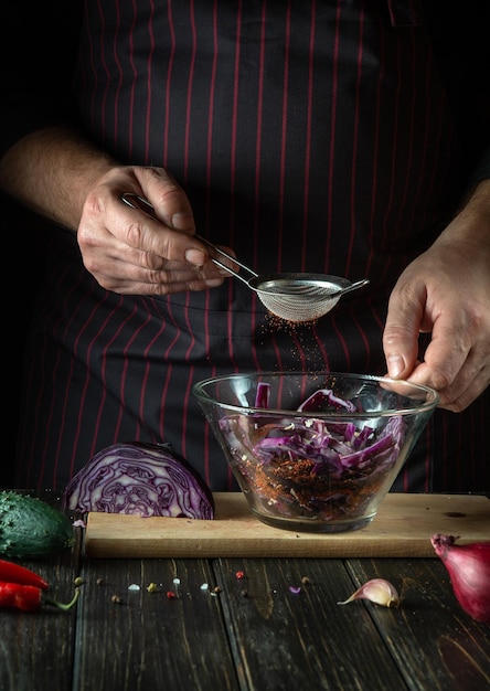 Chef hands preparing ingredients